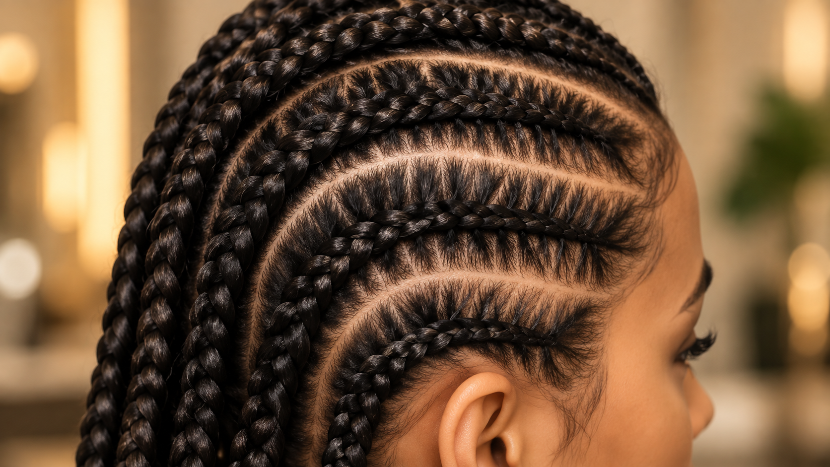 Detailed cornrow braiding