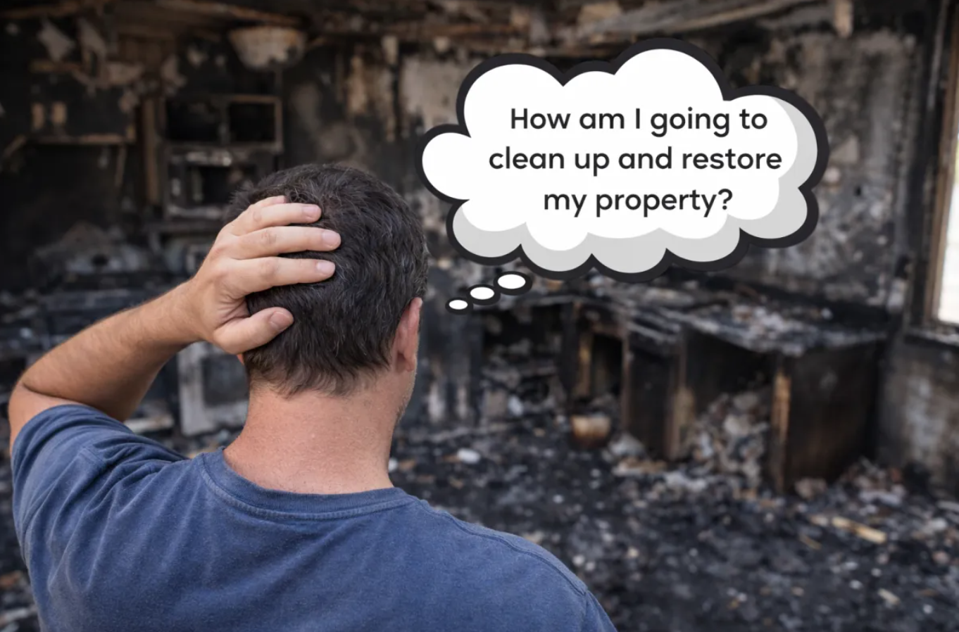 man scratching his head and thinking, "how do I find someone to clean up my home?"