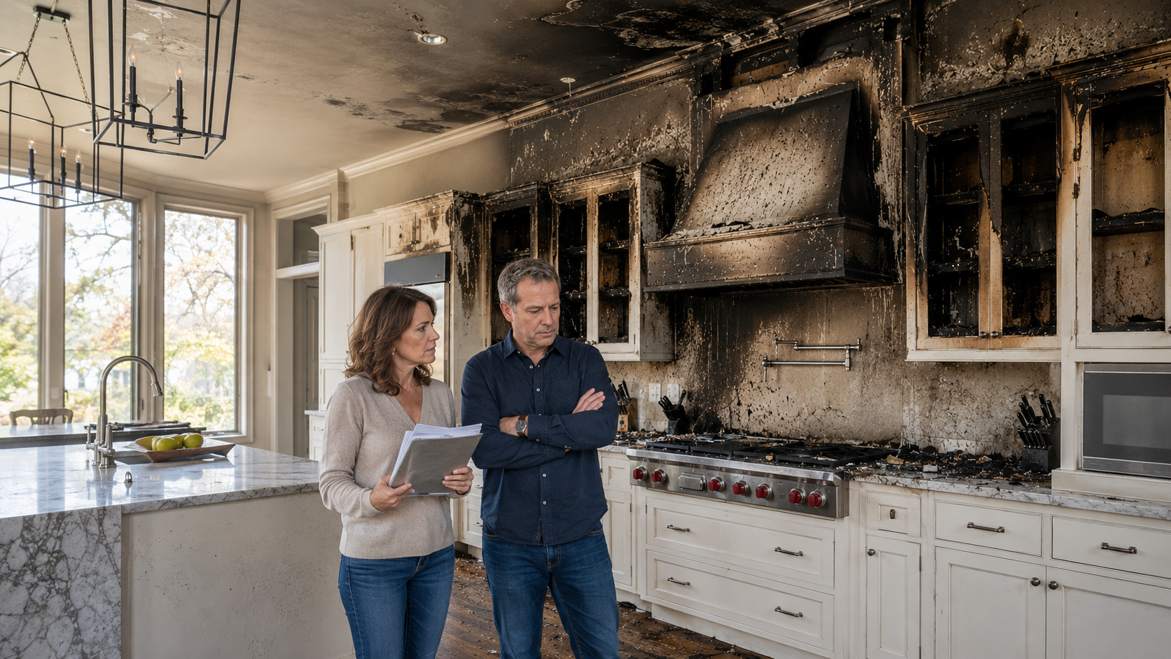 fire damaged kitchen