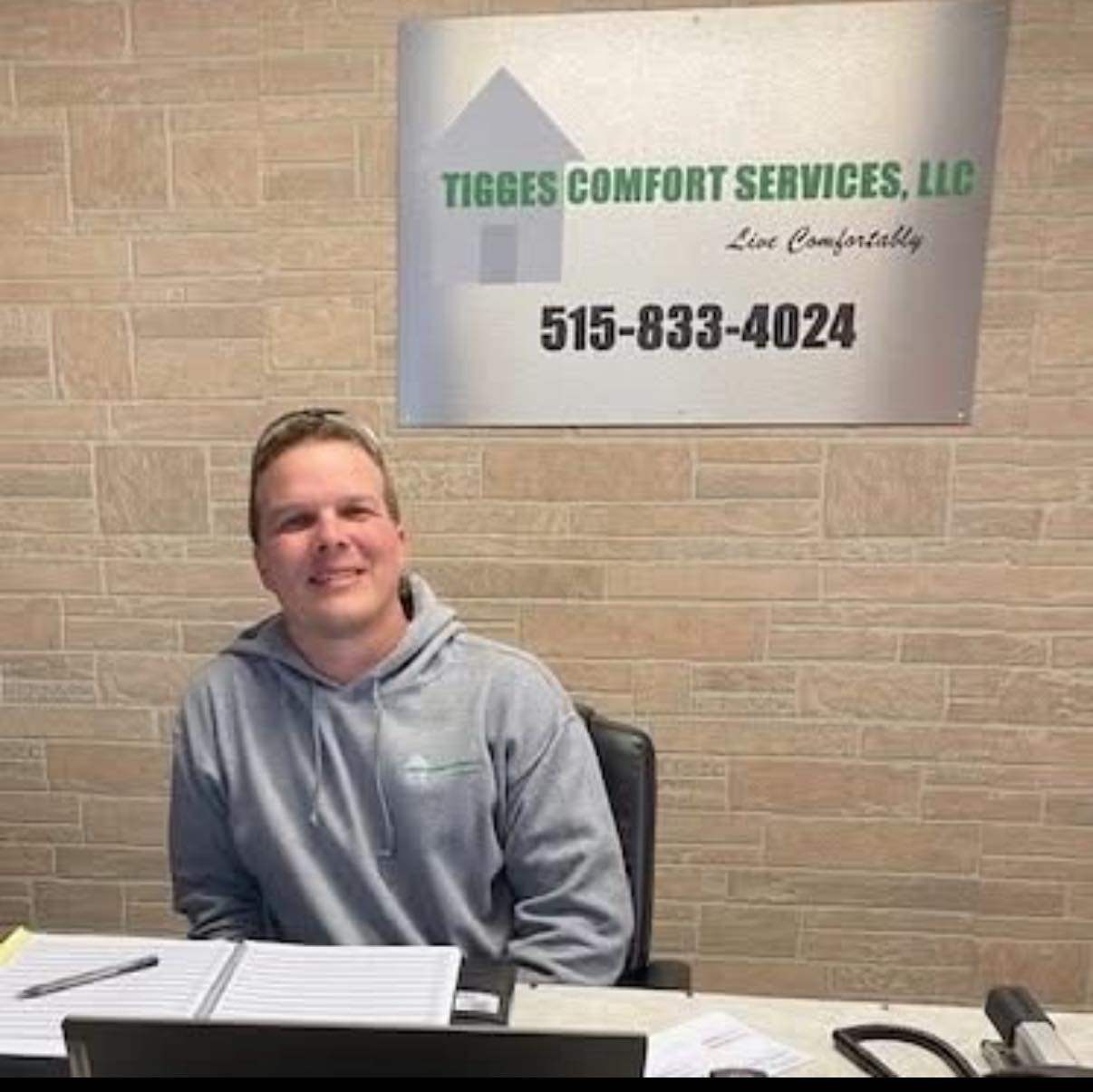 Jason Tigges Owner of Tigges Comfort Services in his office