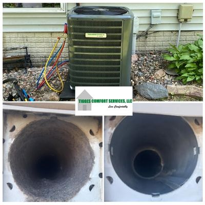 New Air Conditioning Unit Installation with before & after AC vent cleaning images -Dallas County, Iowa
