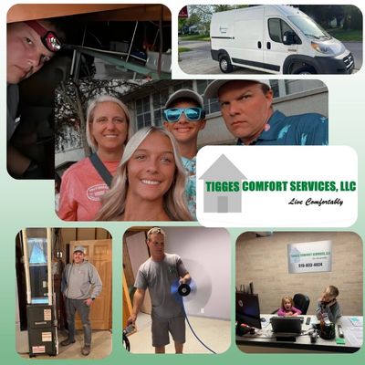 Tigges Comfort Services collage of family, team, office and van - Redfield, IA