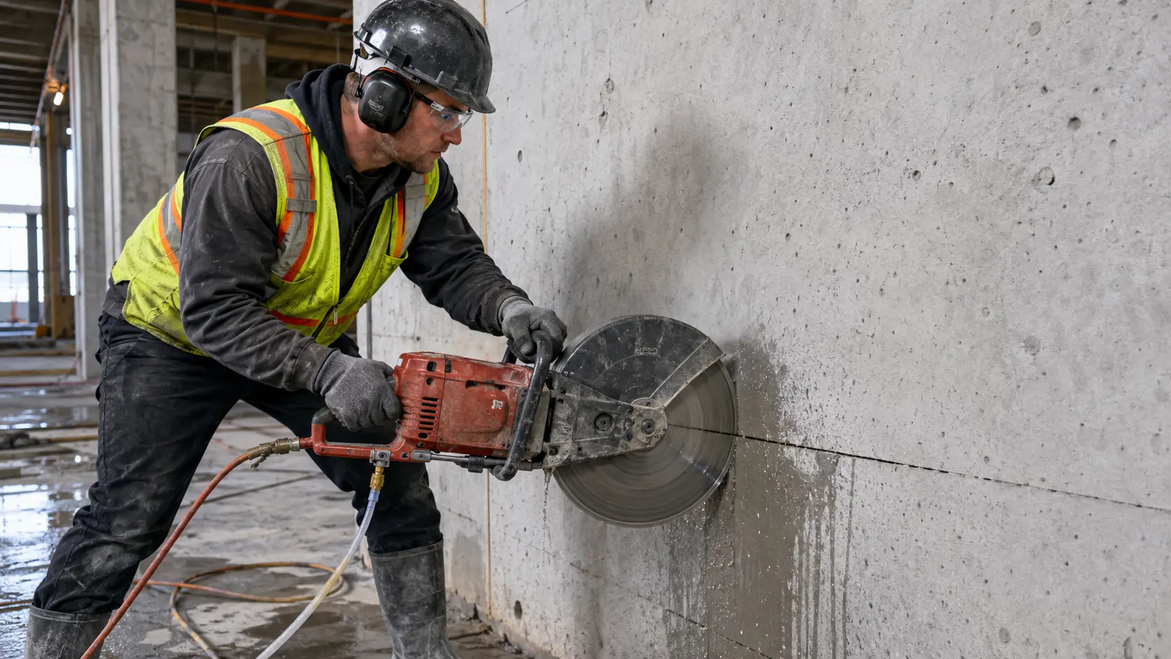 Electric handsaw concrete cutting in Calgary