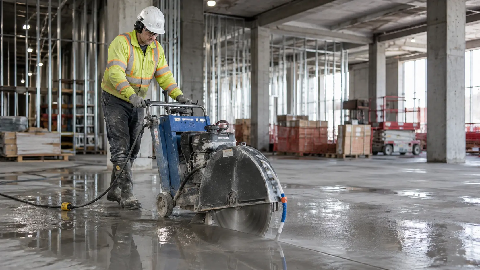 Electric concrete slab sawing in Calgary
