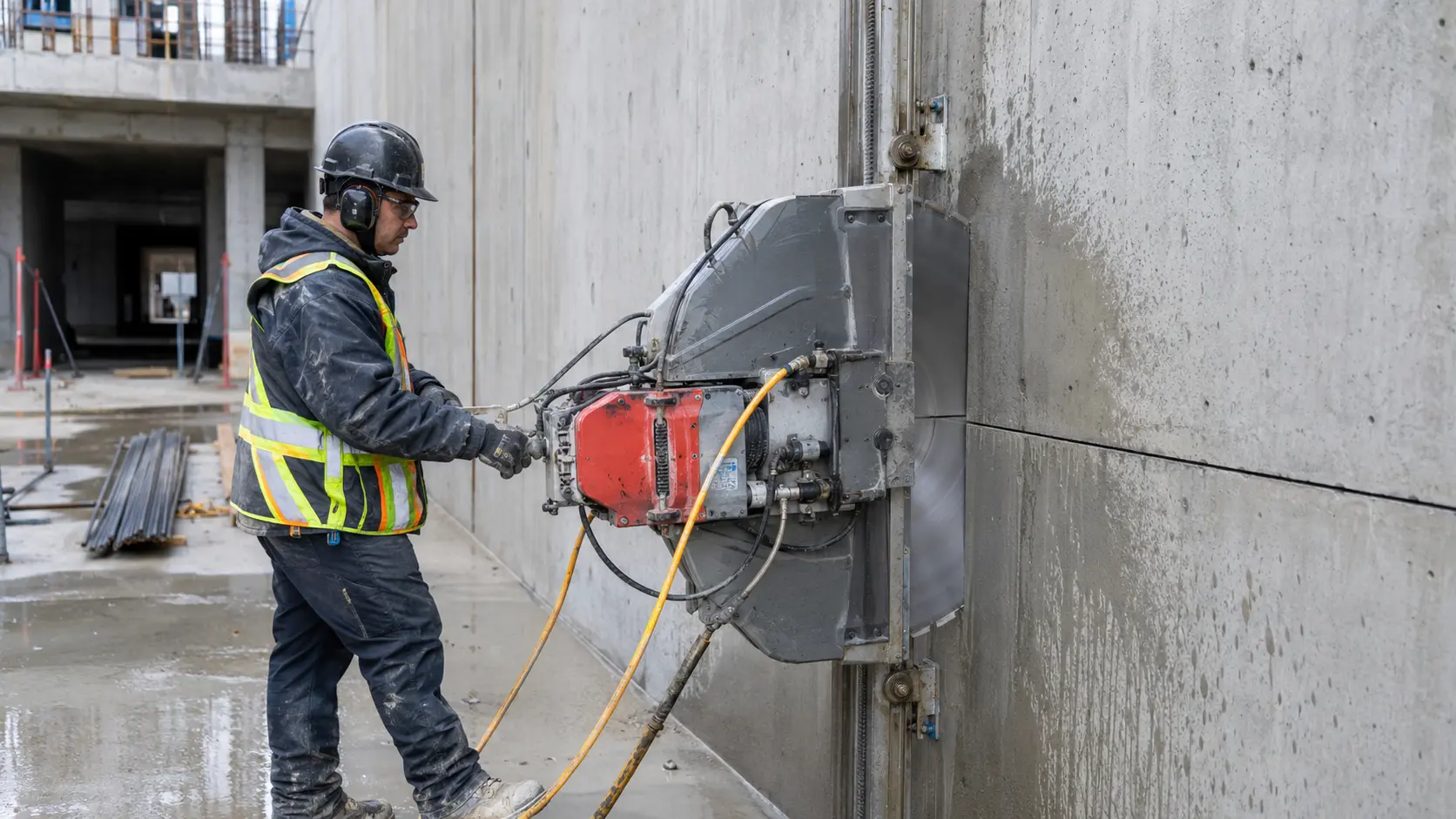 Electric wallsaw concrete cutting in Calgary