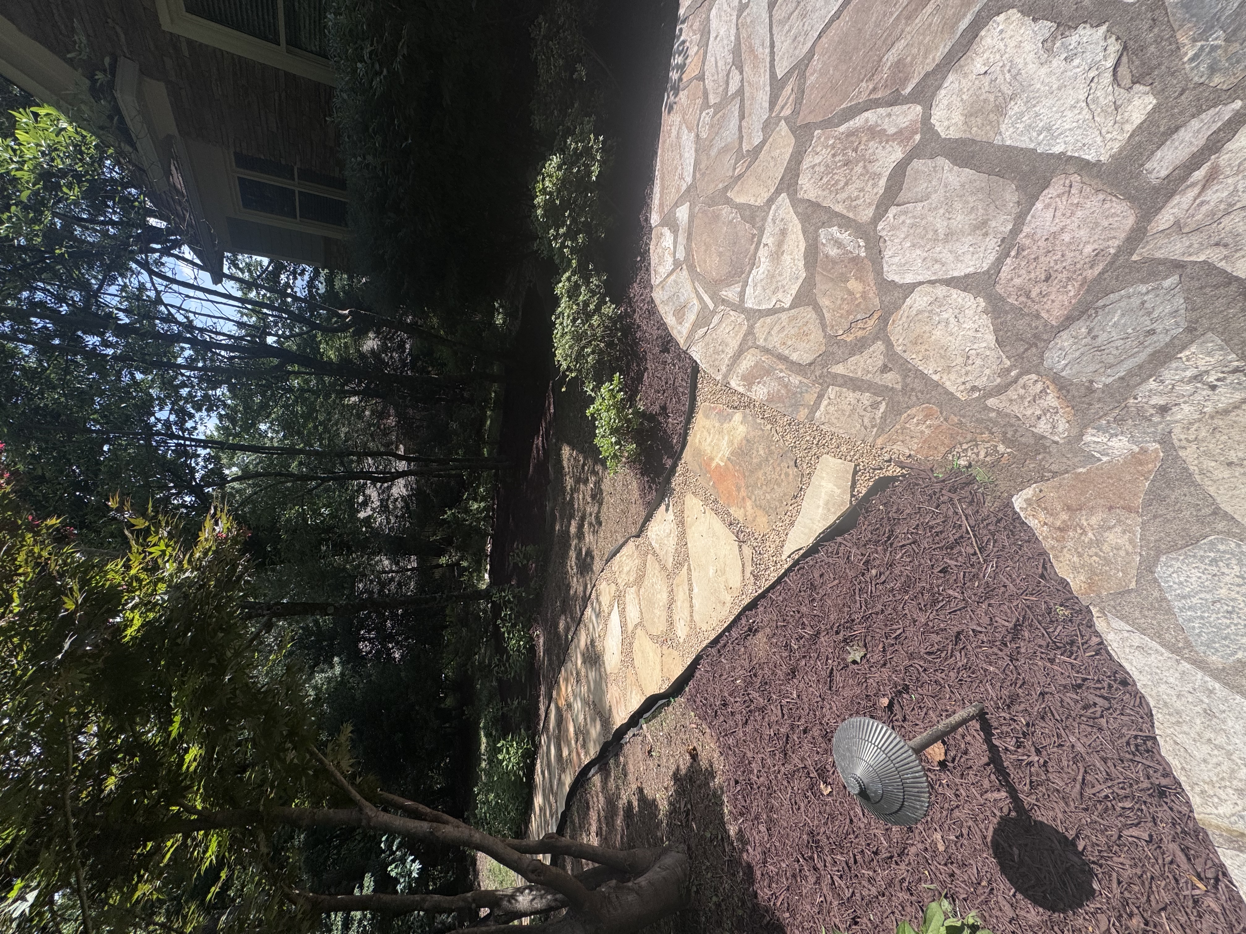 Natural stone patio among trees