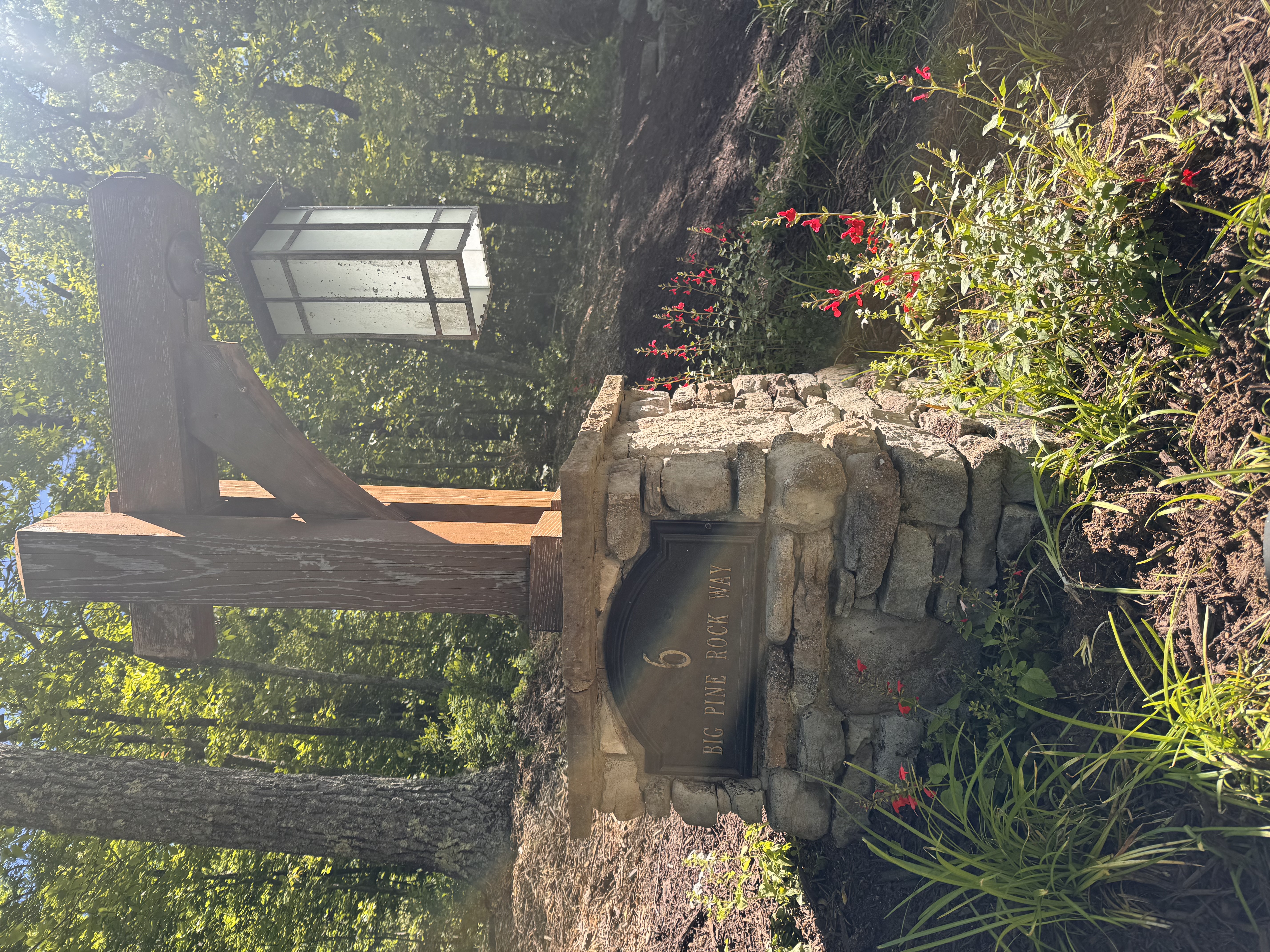 Outdoor lantern illuminating stonework