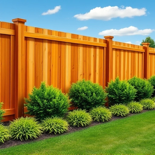 Completed wooden fence installation in Midlothian VA, showcasing expert craftsmanship and vibrant landscaping.