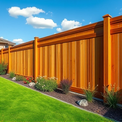 Completed wooden privacy fence in Midlothian VA, surrounded by a landscaped yard and clear blue sky.