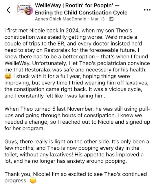 Parent testimonial about Rootin' for Poopin'