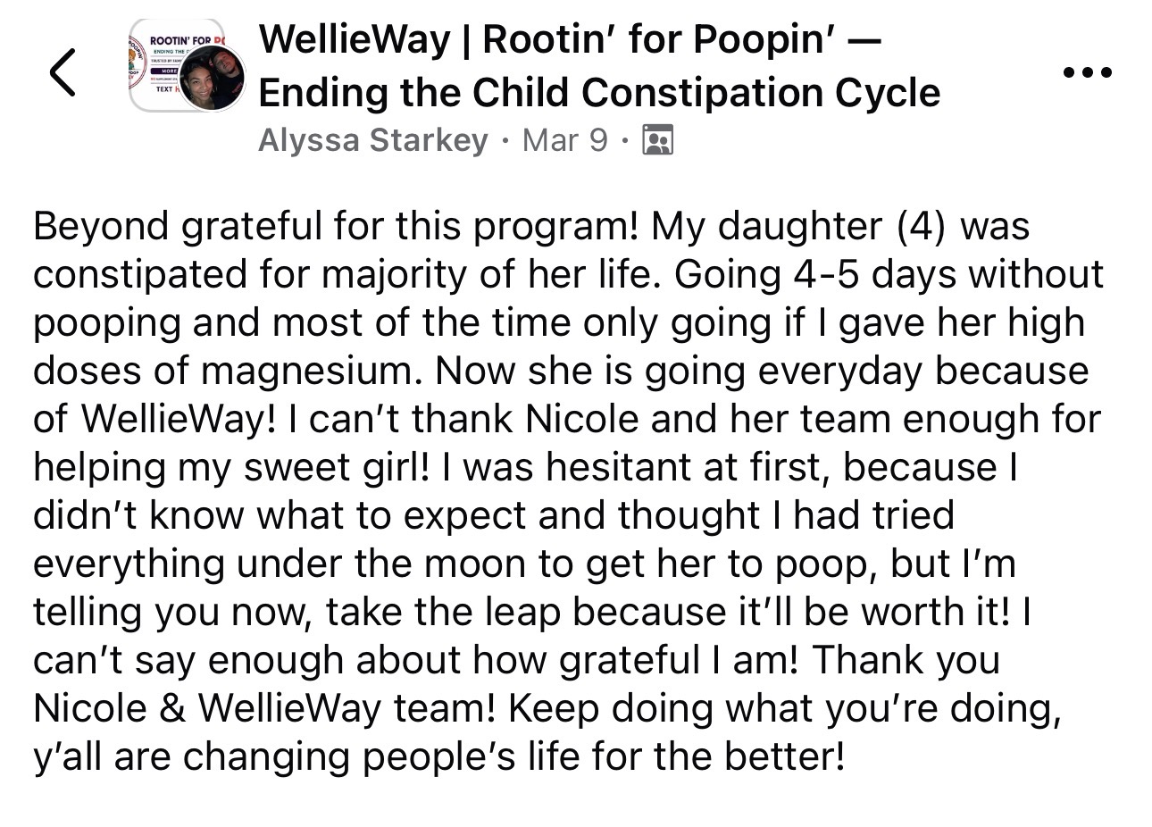 Parent testimonial about Rootin' for Poopin'