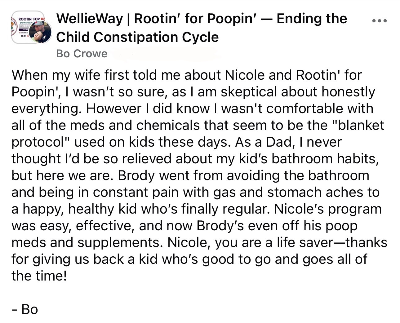 Rootin' for Poopin' parent testimonial