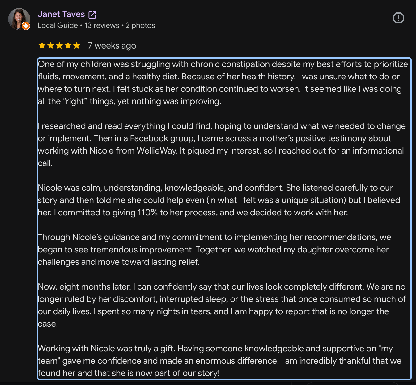 Original Google review screenshot — Janet Taves