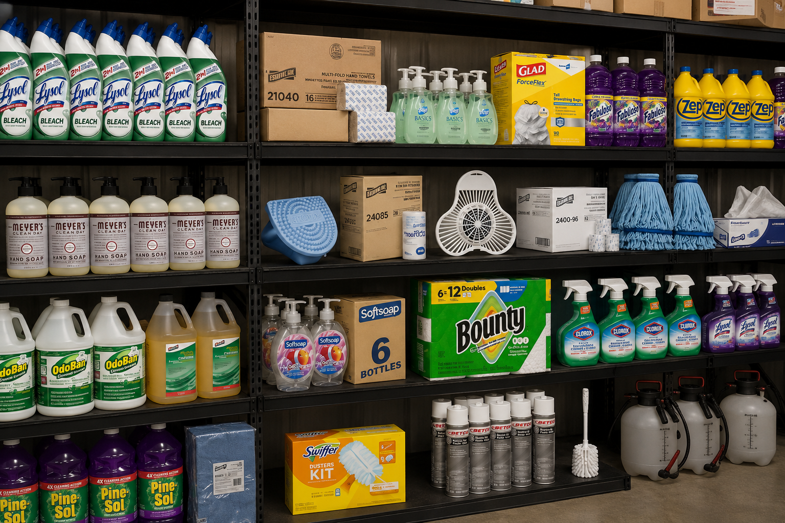 Facility supplies including paper products, chemicals, and can liners