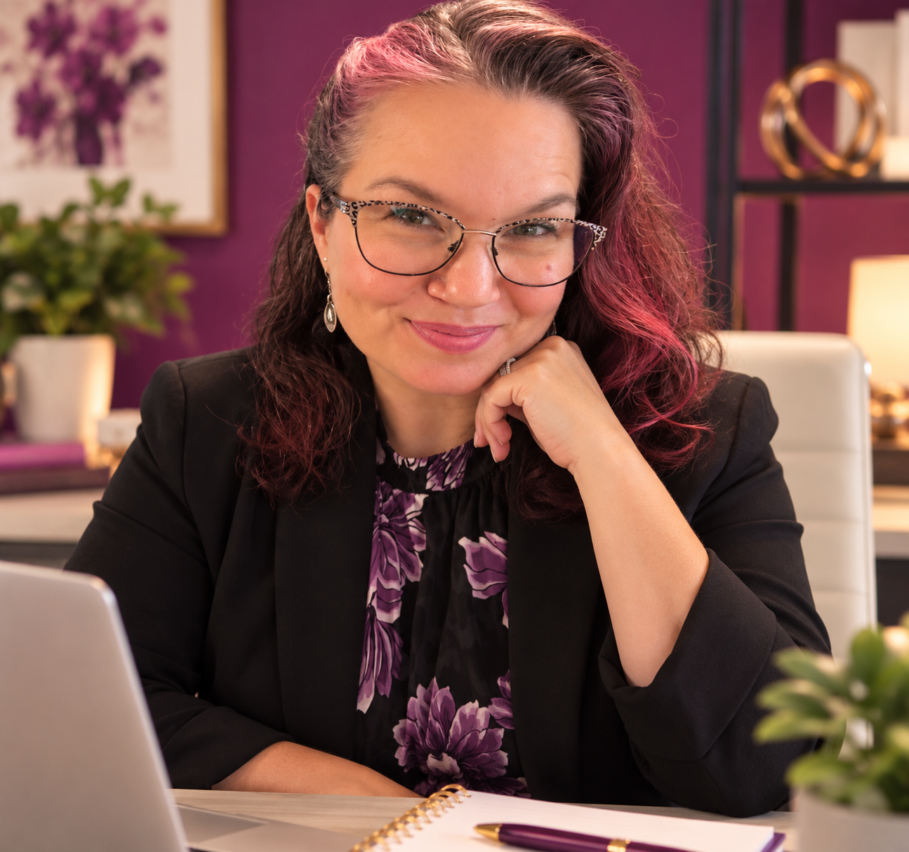 Amber Marie, Realtor with Epique Realty, smiling at her desk