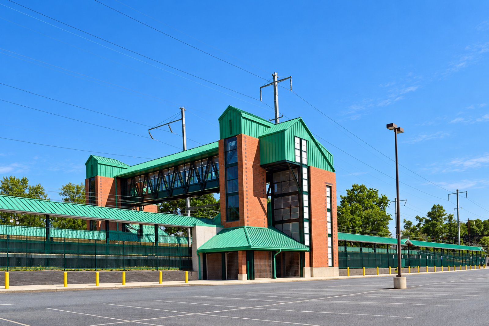 The brick Halethorpe MARC train station in Halethorpe, Maryland