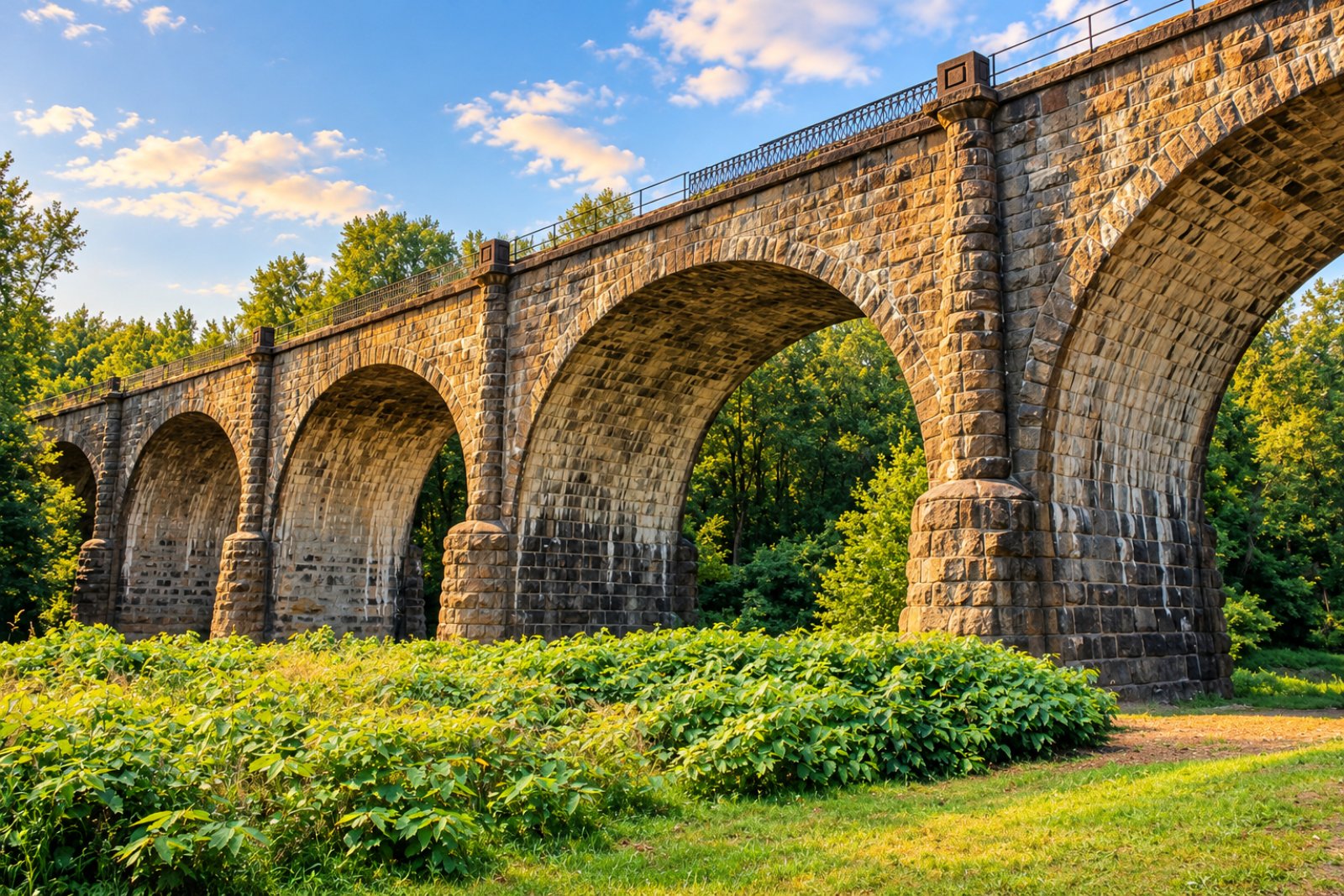 The historic stone arches of the Thomas Viaduct in Relay, Maryland