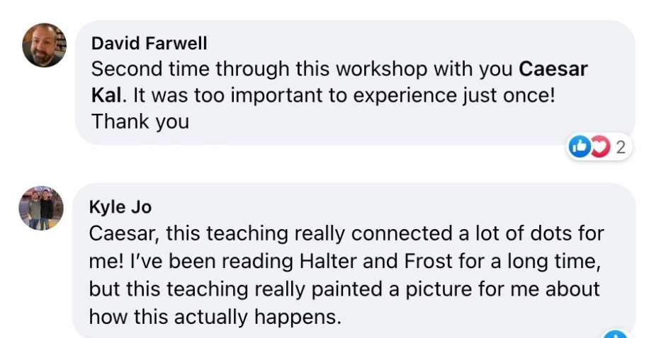 Facebook comments from workshop students: David Farwell and Kyle Jo