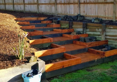 Hard Landscaping - Timber Steps and planter boxes