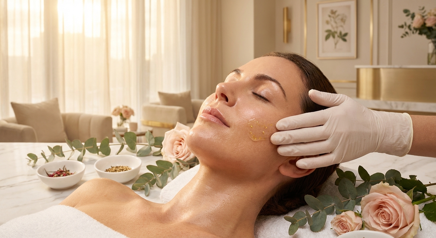 Client receiving a premium facial treatment at Sundara Skin