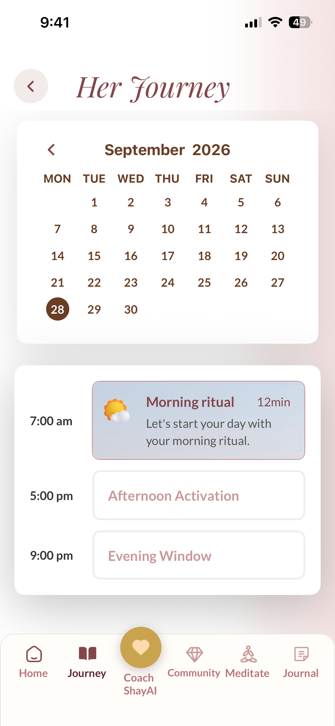 HerPocketCoach Your Journey screen