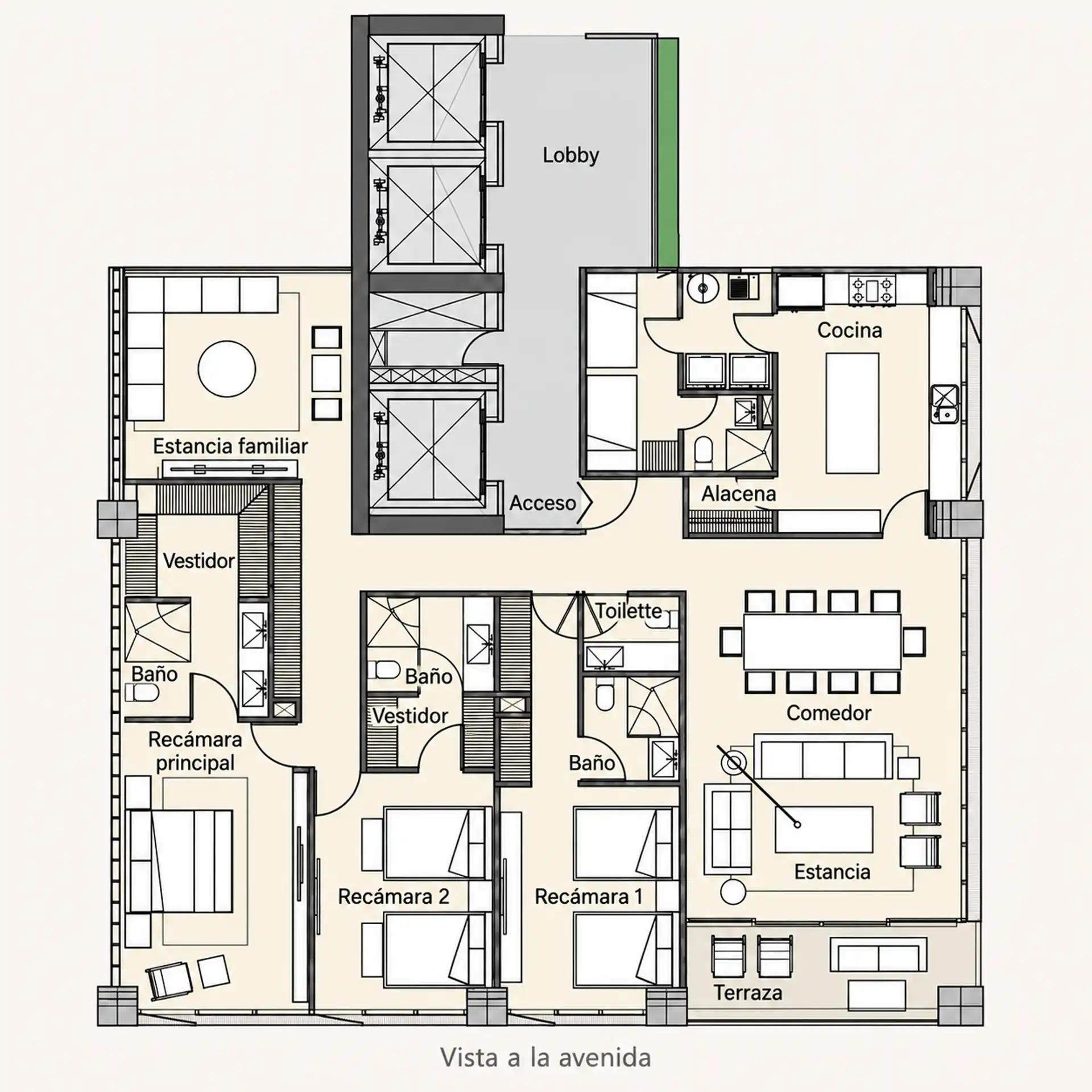 Planta arquitectónica del departamento tipo 1