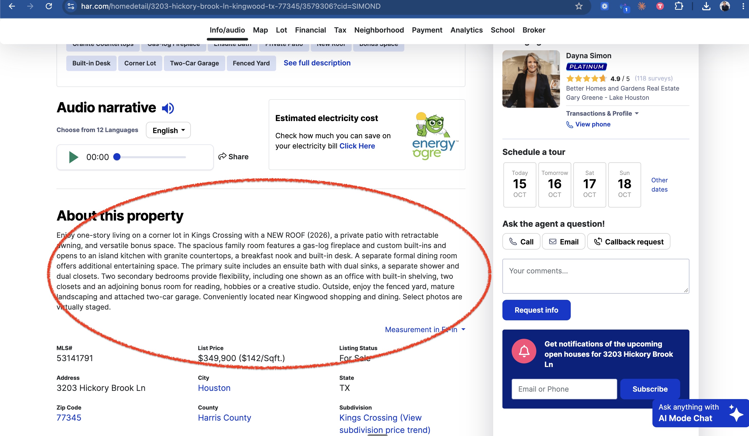 Example of a real estate listing property description highlighting a home's key features Example of a real estate listing property description highlighting a home's key features