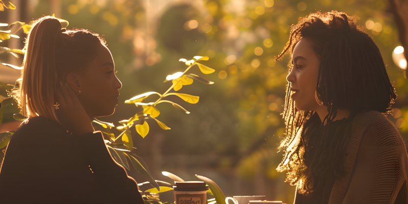 friendly dialogue warm natural setting