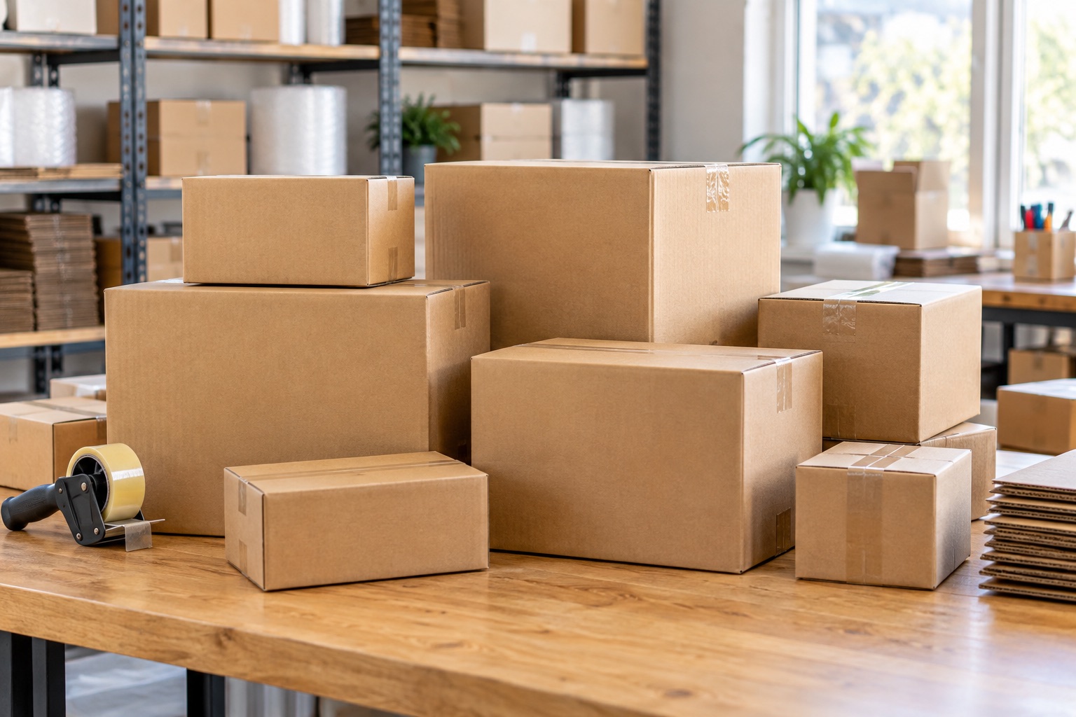 Stack of cardboard shipping boxes ready to ship