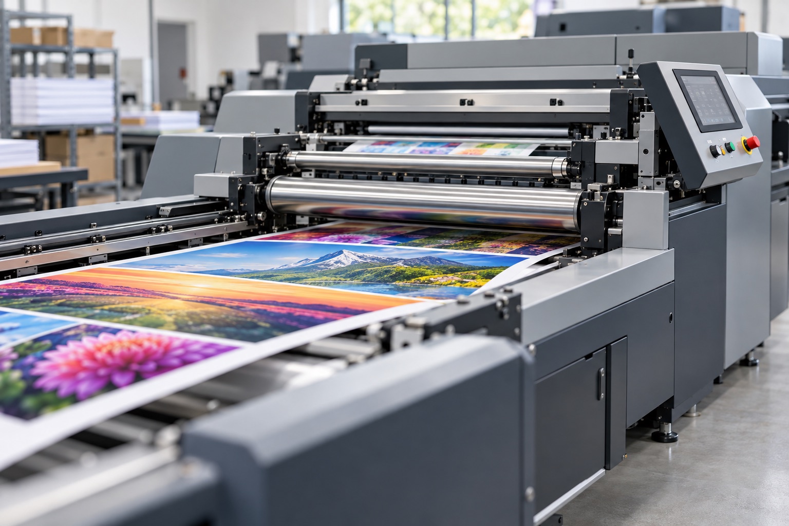 Industrial printing press with ink rollers