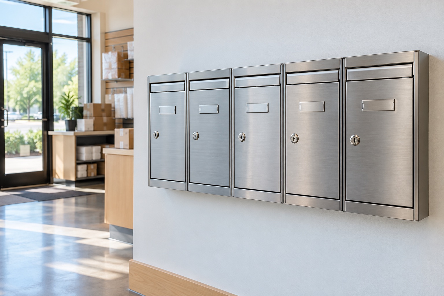 Wall of private mailboxes
