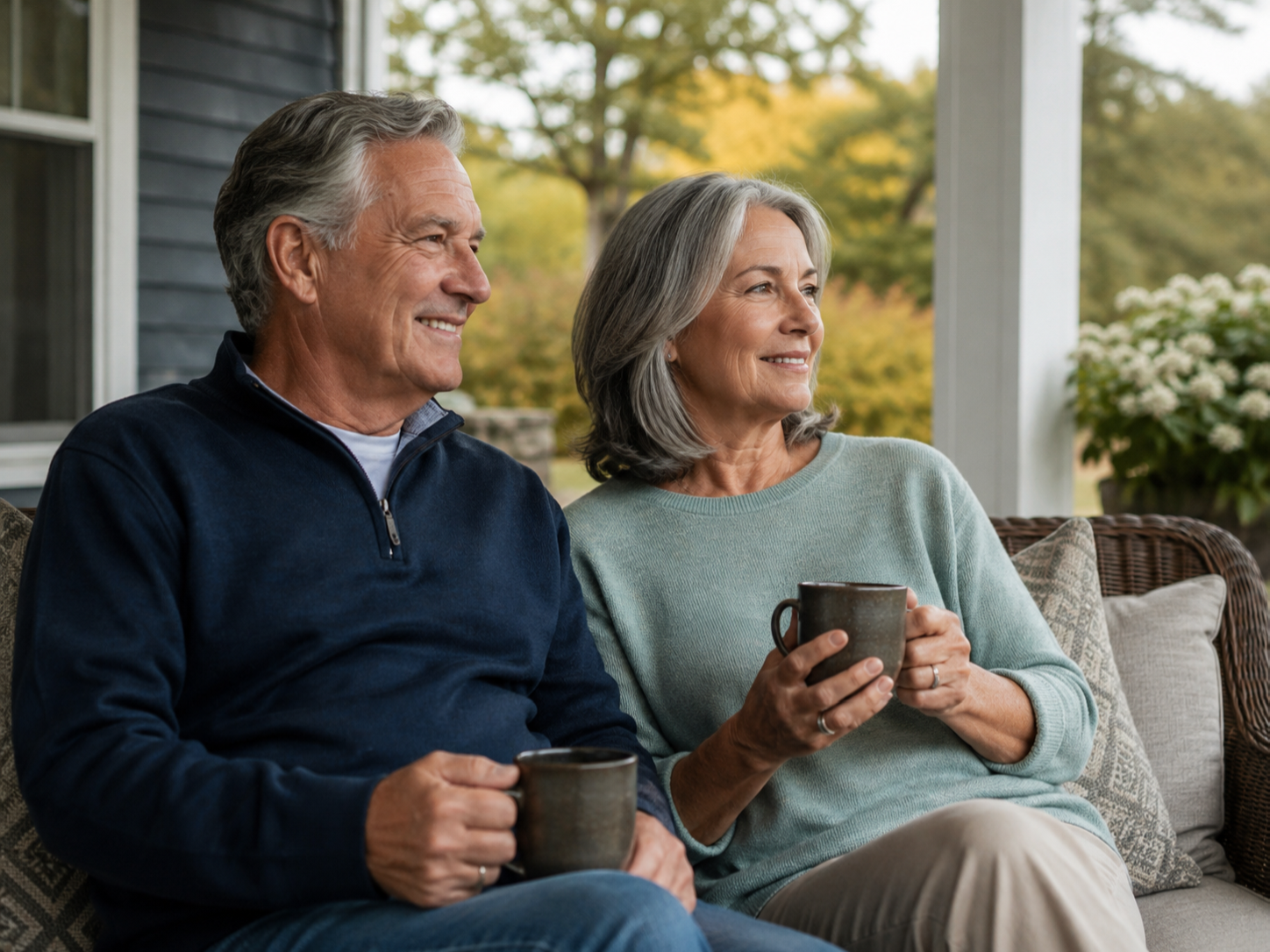 Retired couple relaxing on their front porch