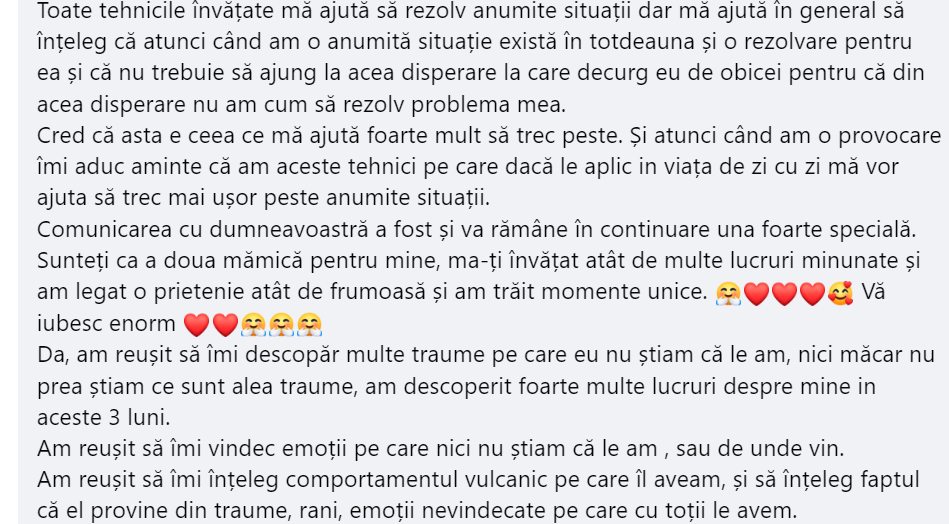 Mărturie participantă mini-grup EFT