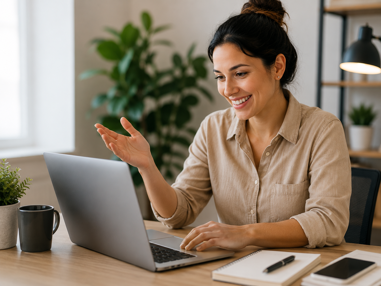 Client on a video call at her laptop