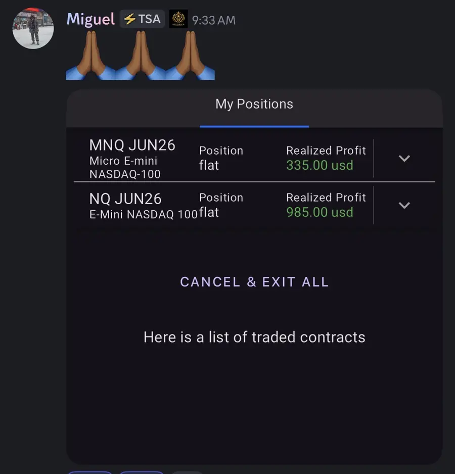 Futures positions, realized profits