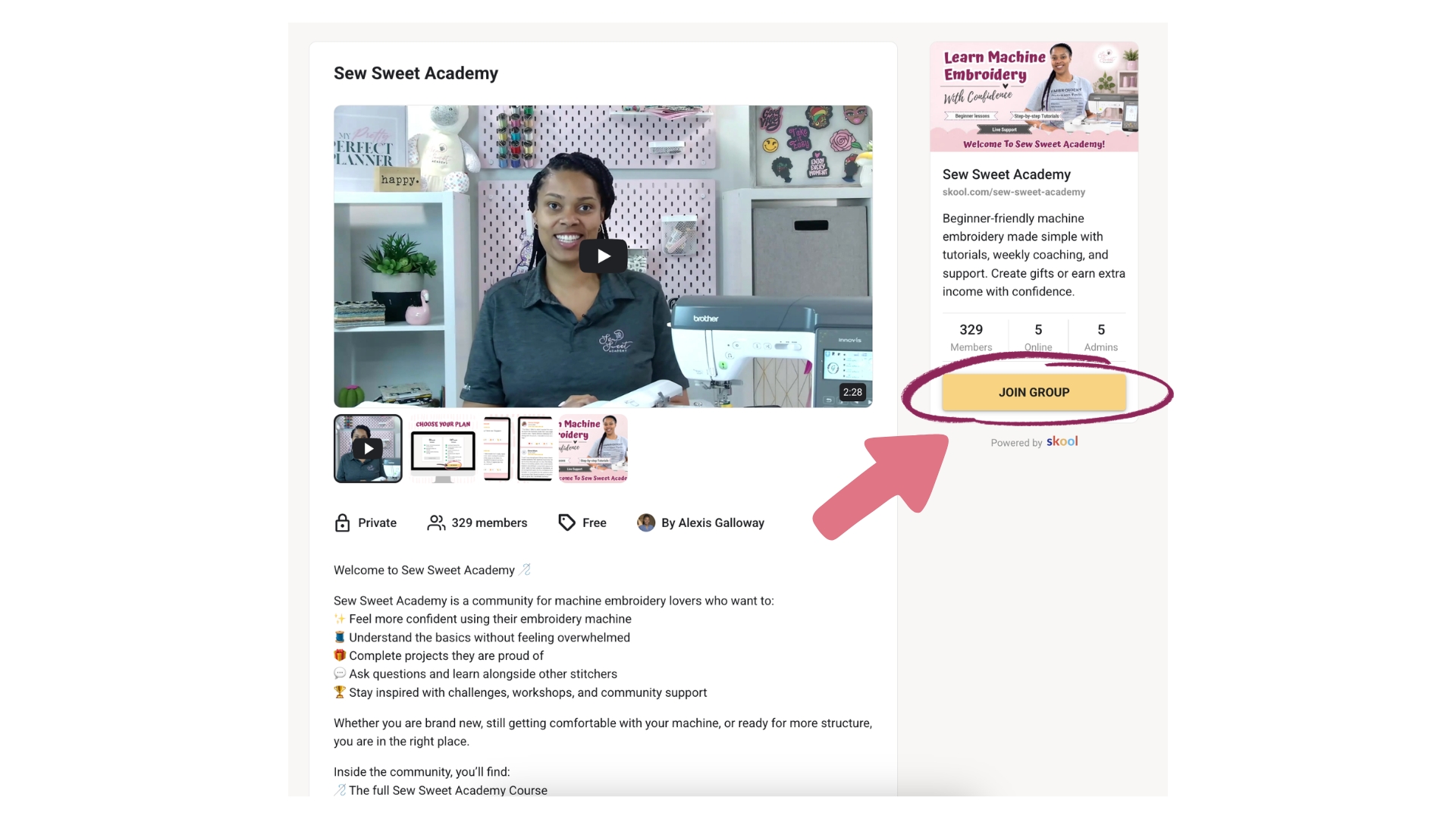Step 1: Skool about page with Join Group button