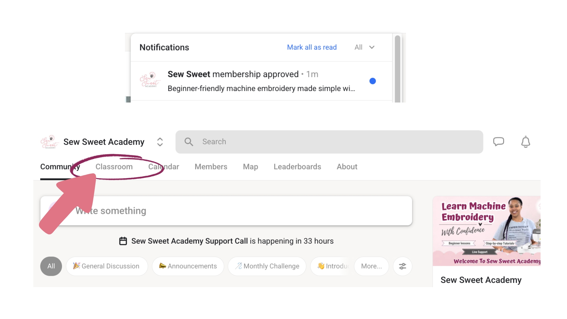 Step 4: Approval notification and Classroom tab