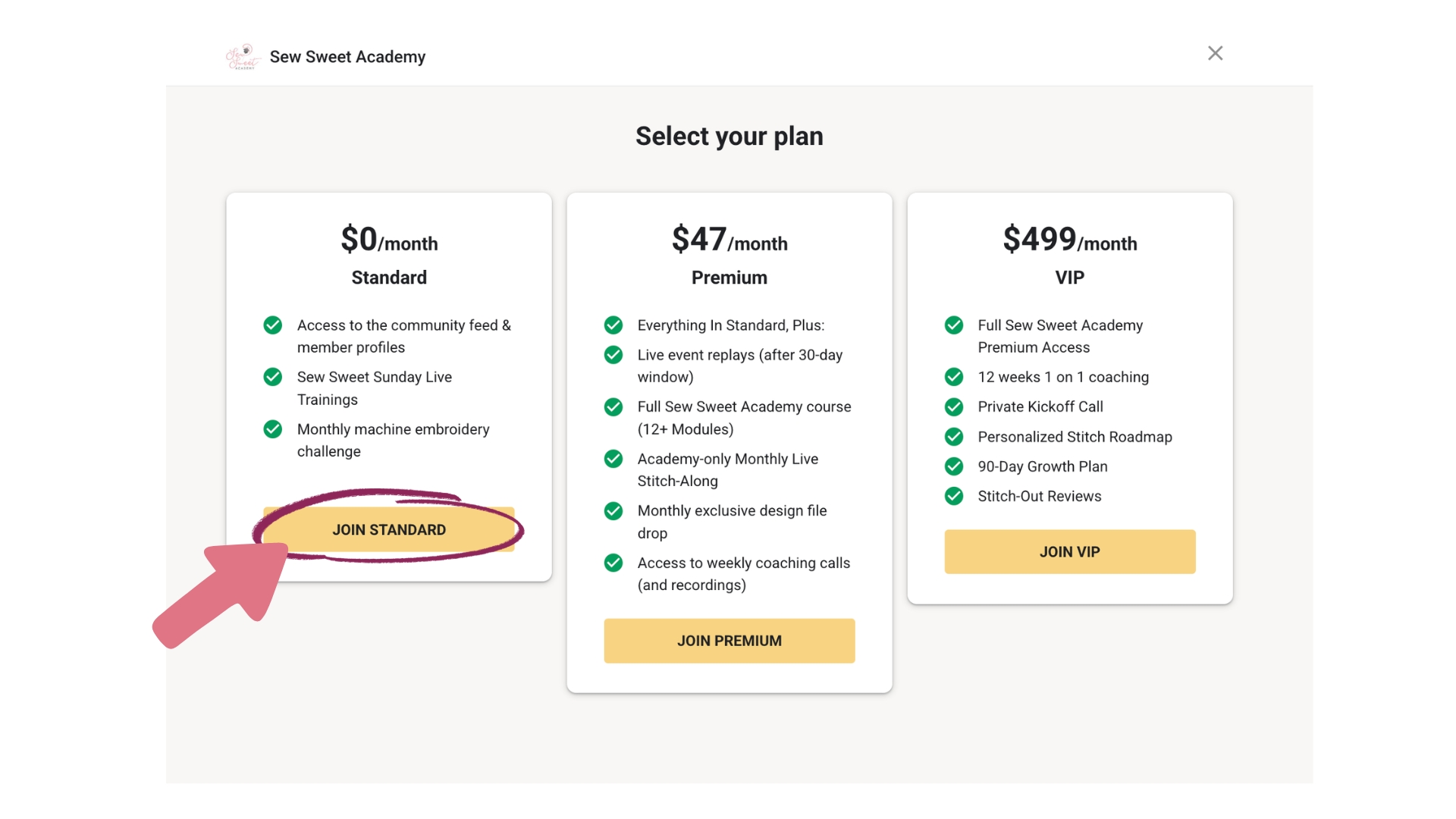 Step 2: Choose plan and log in or create account