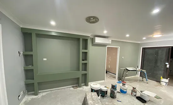 Bold feature wall colour adding character to a room, done by our interior house painting team in Brisbane