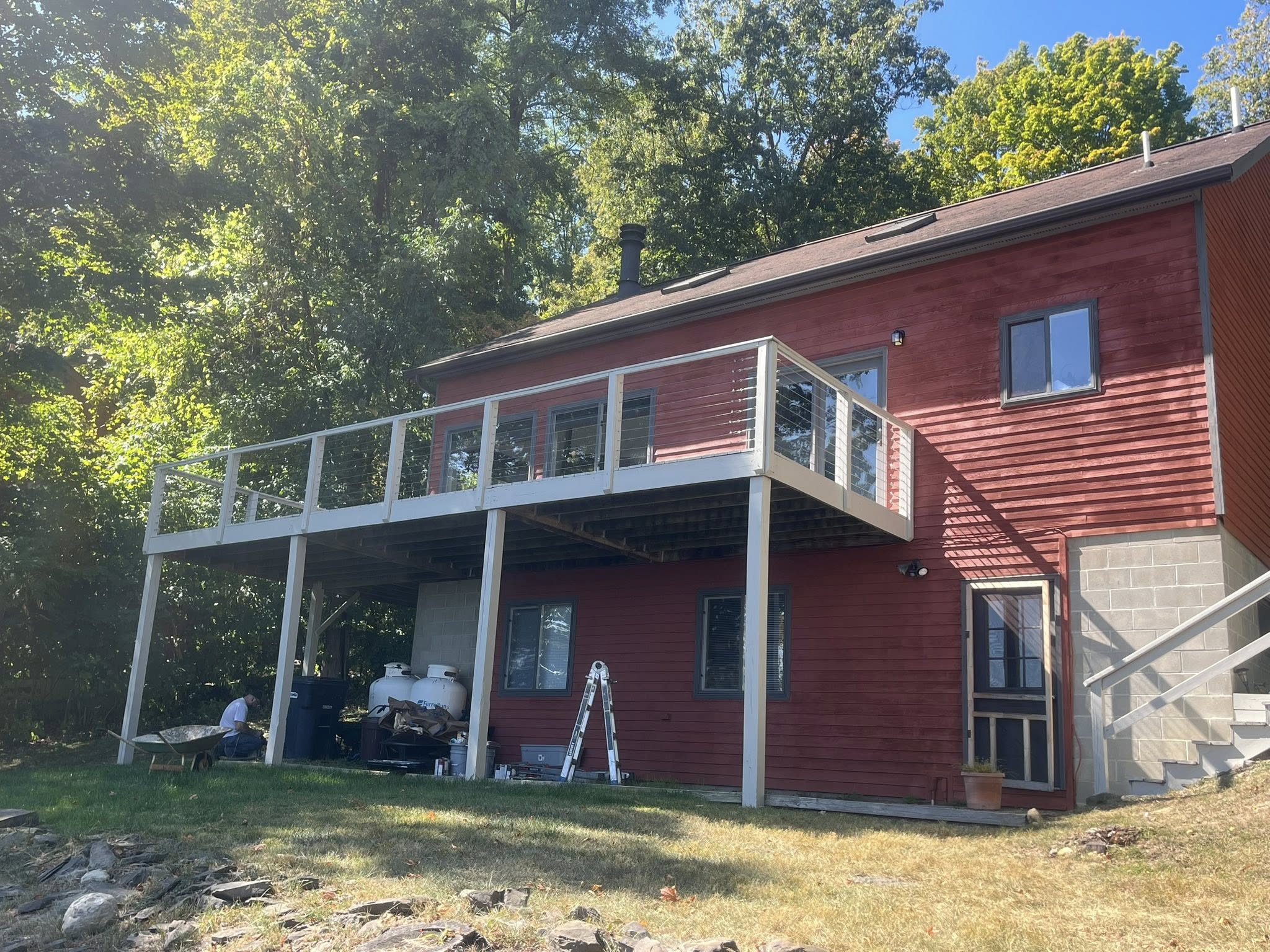 Red house with elevated rear deck view, Hammondsport