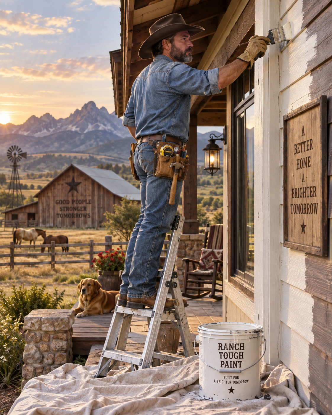 Cowboy exterior painting with ranch-tough paint