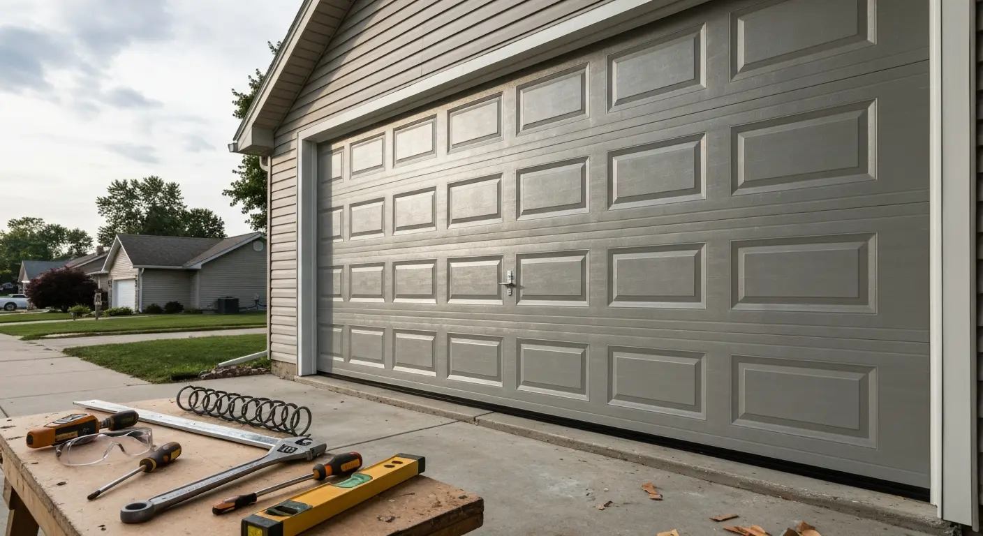 Garage door installation in progress