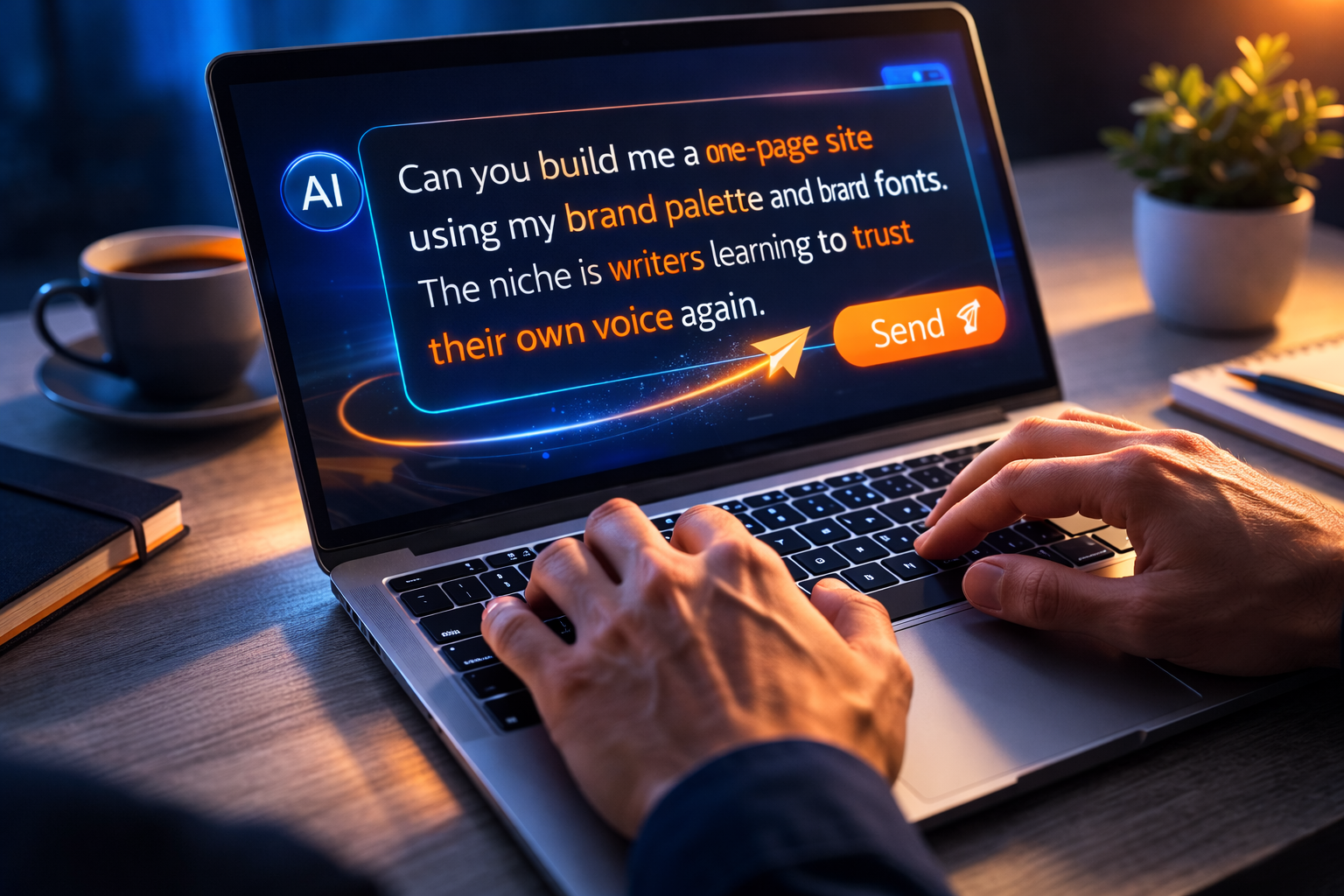 The exact AI prompt used to build a one-page coaching website in 15 minutes using a reference URL brand palette and niche