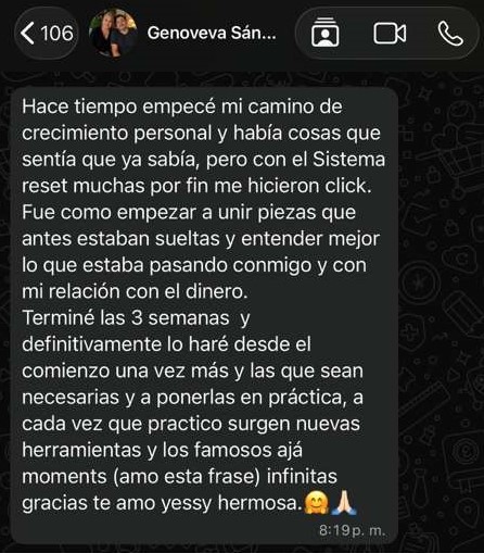 Testimonio real de una participante de Sistema RESET™