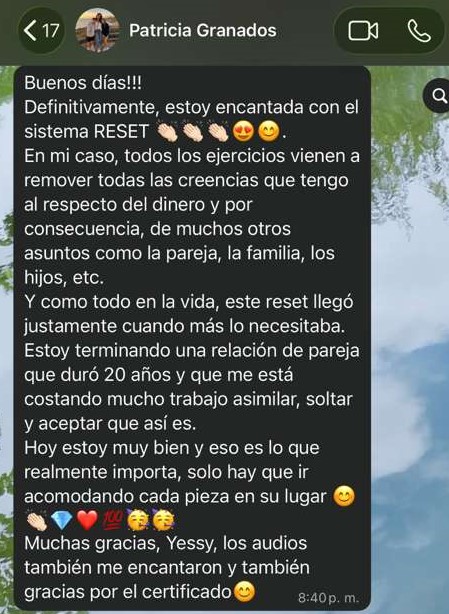 Testimonio real de una participante de Sistema RESET™
