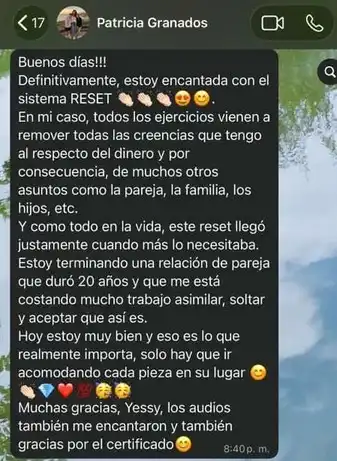 Testimonio real de una participante de Sistema RESET™