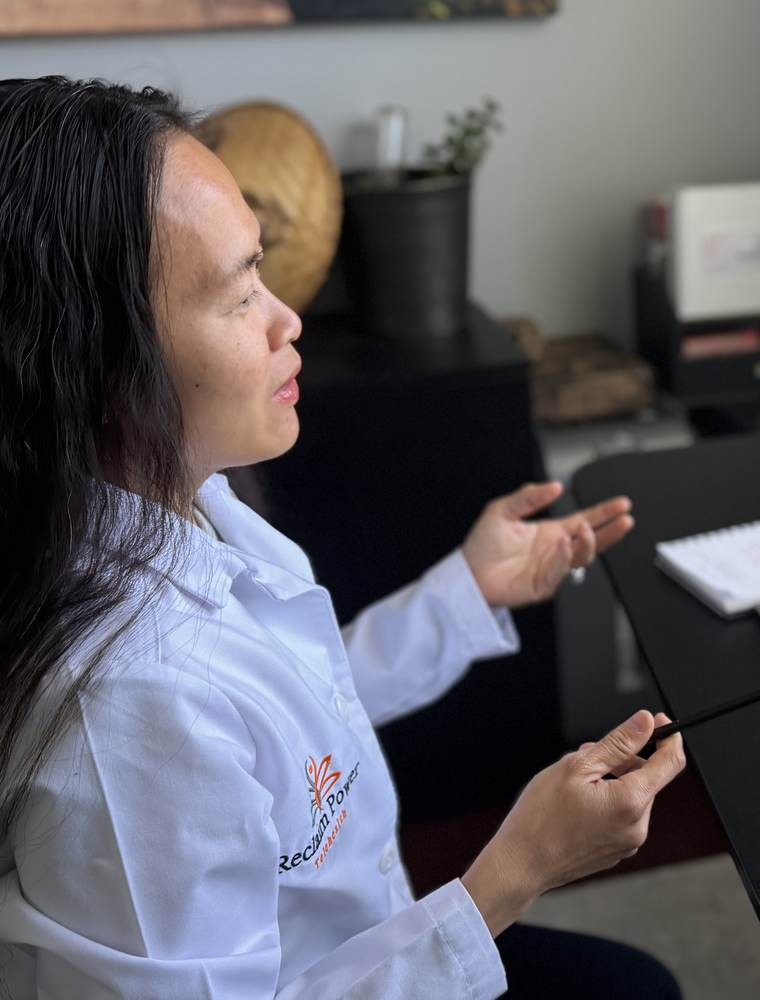 Trang explaining results during a telehealth visit