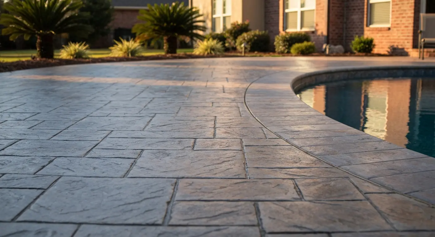 Stamped concrete pool deck
