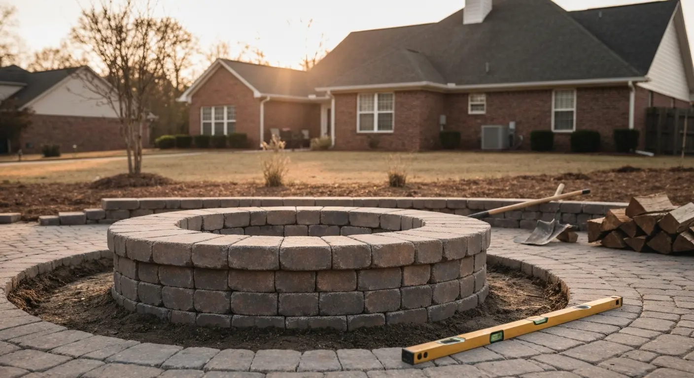 Wood-burning fire pit installation