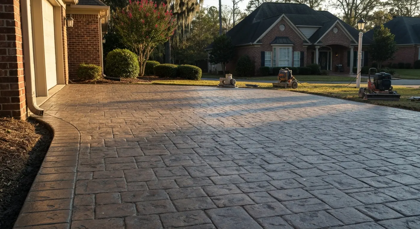 Stamped concrete driveway